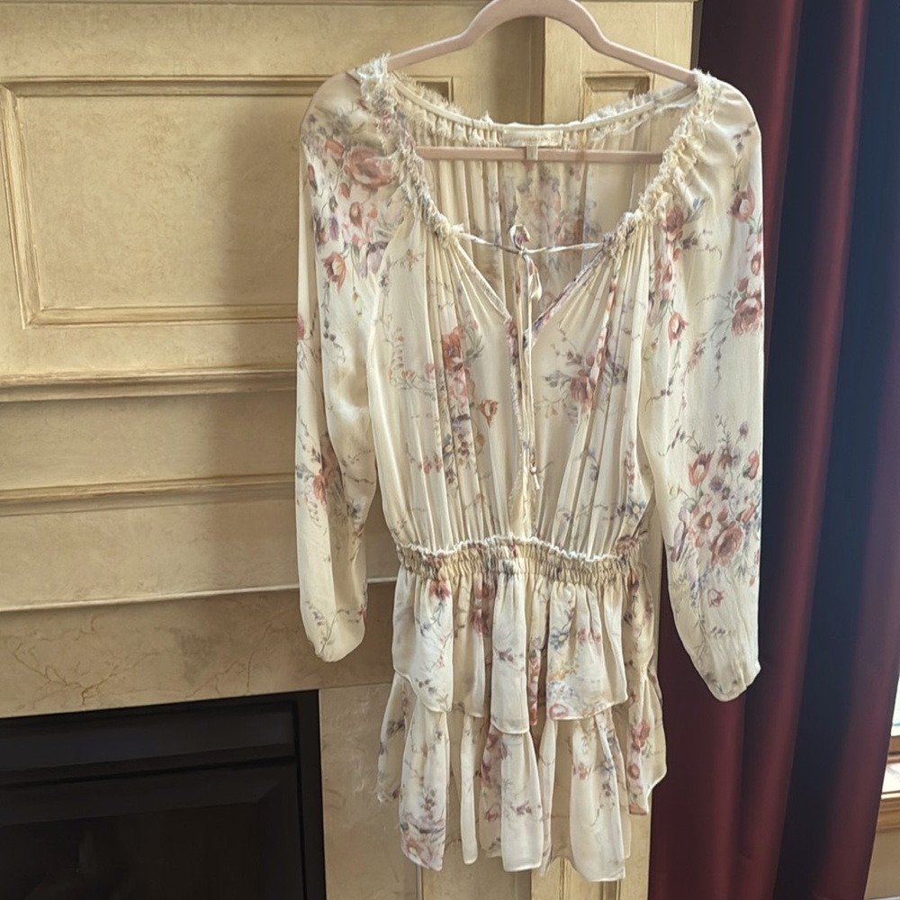 LOVE SHACK FANCY pale butter yellow silk dress sz s